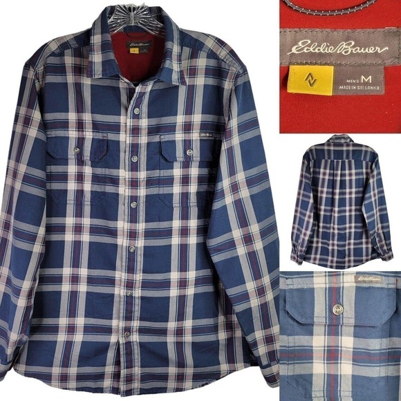 Eddie Bauer Mens Medium Travex Long Sleeve Plaid Button Down Flannel Shirt Hike - Picture 1 of 9